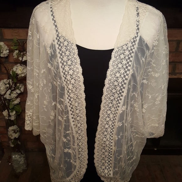 Xhilaration Jackets & Blazers - Plus size cocoon shape lace sheer jacket shirt EUC